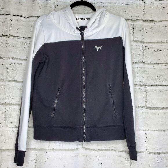 PINK  black white zip up hooded jacket medium - Picture 1 of 7